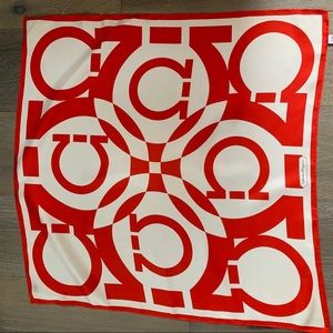 Ferragamo Red and White Gancio Silk Scarf